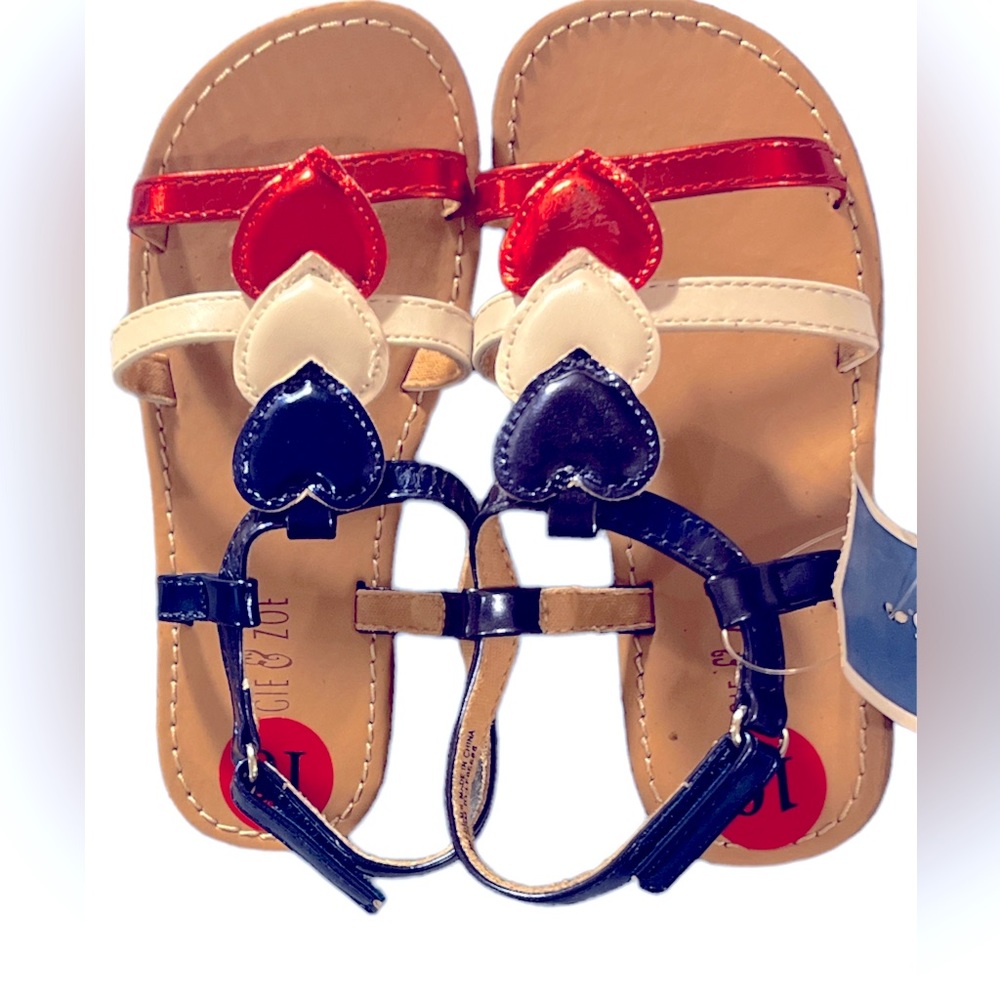 NWT Girl’s Red, White & Blue Heart Sandals